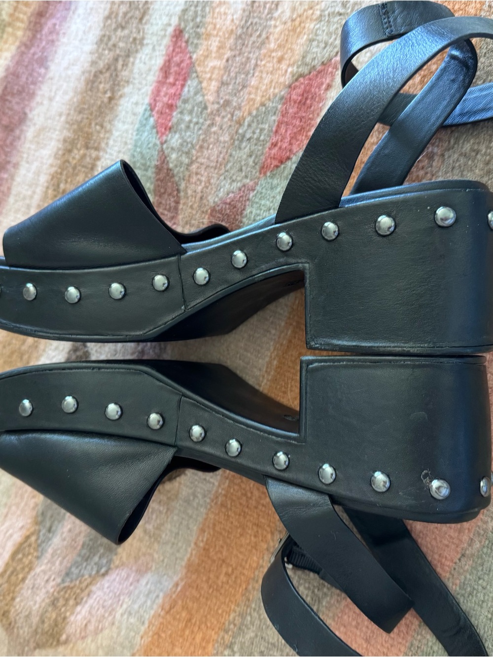 Seychelles Black Leather Platform Ankle-Strap Sandals - Picture 3 of 9